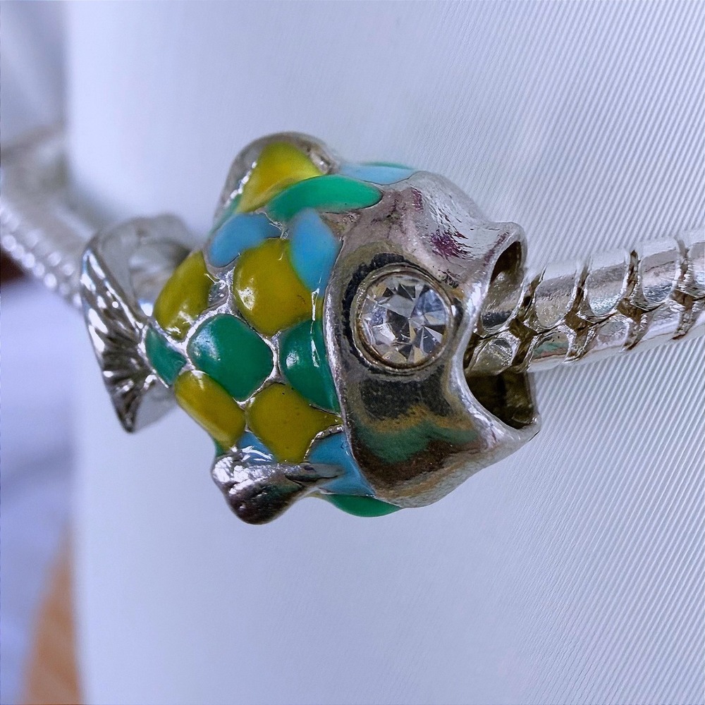 Tropical Fish Enamel Yellow Green Bead‎ Charm Fits European Snake Chain Bracelet